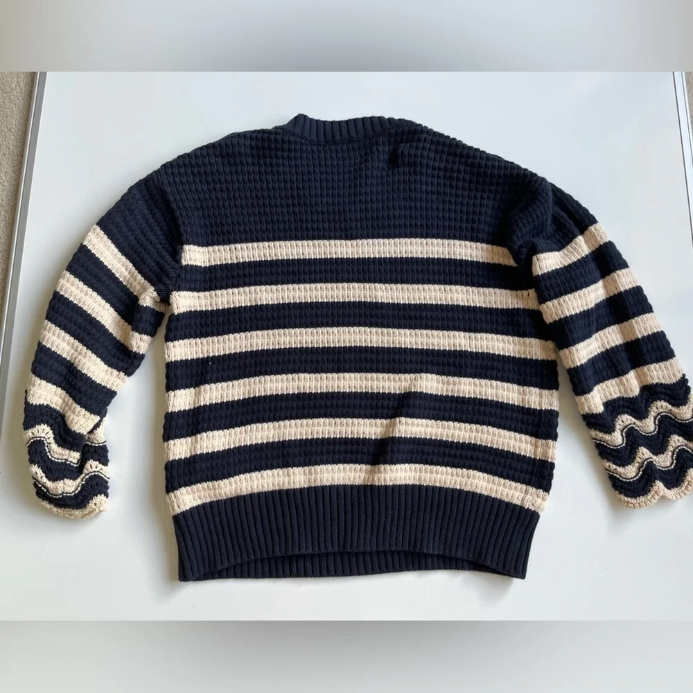 J. Crew Navy and Cream Striped Crew Neck Sweater- knit